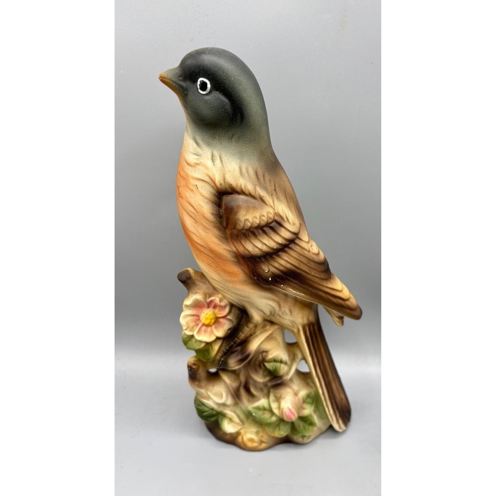 Vtg‎ Norleans Japan Ceramic Bird Robin Figurine Perched on Branch with Flowers
